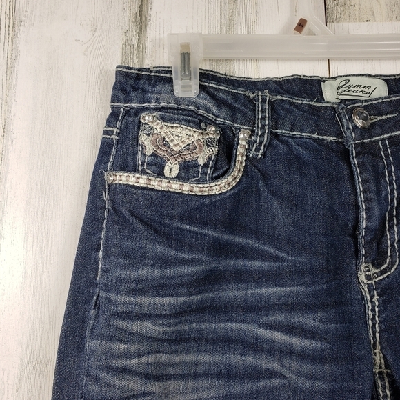 Gumm jeans dark wash straight leg denim jeans embellished pockets size 13-14 - Picture 4 of 14